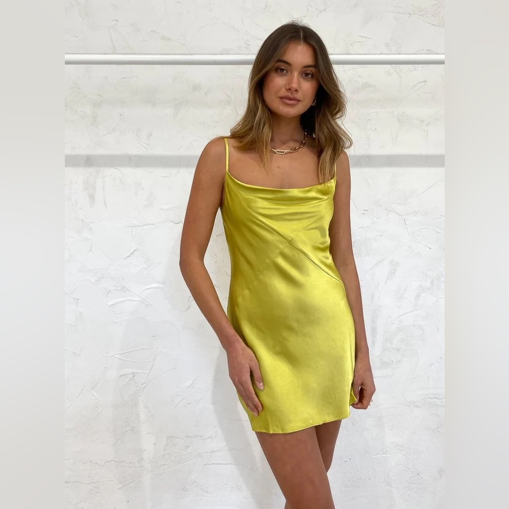 Shona Joy Gala Bias Mini Slip Dress In Lime US 6 - Picture 3 of 12